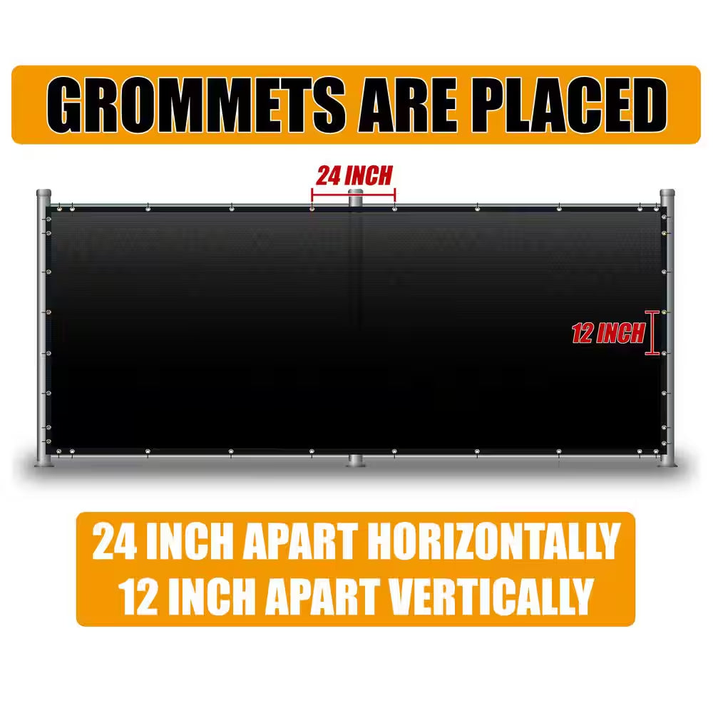 4 Ft. H X 50 Ft. W Black Fence Outdoor Privacy Screen with Black Edge Bindings and Grommets