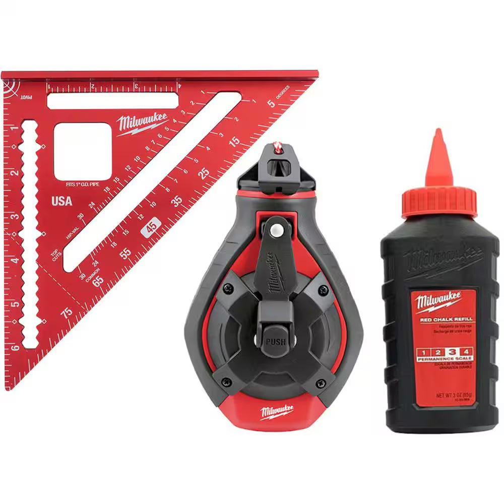 100 Ft. Bold Line Chalk Reel Kit with Red Chalk and 7 In. Rafter Square