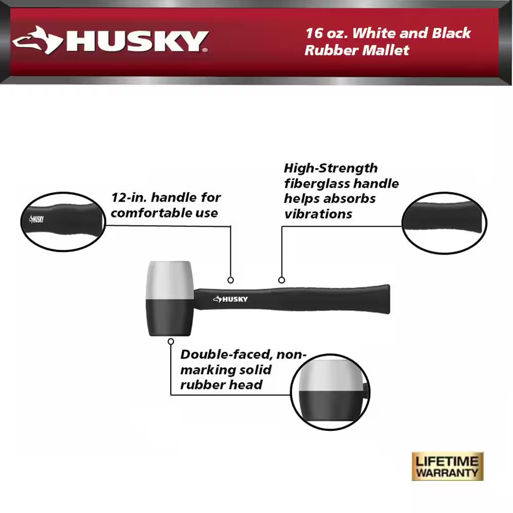 16 Oz. White and Black Rubber Mallet