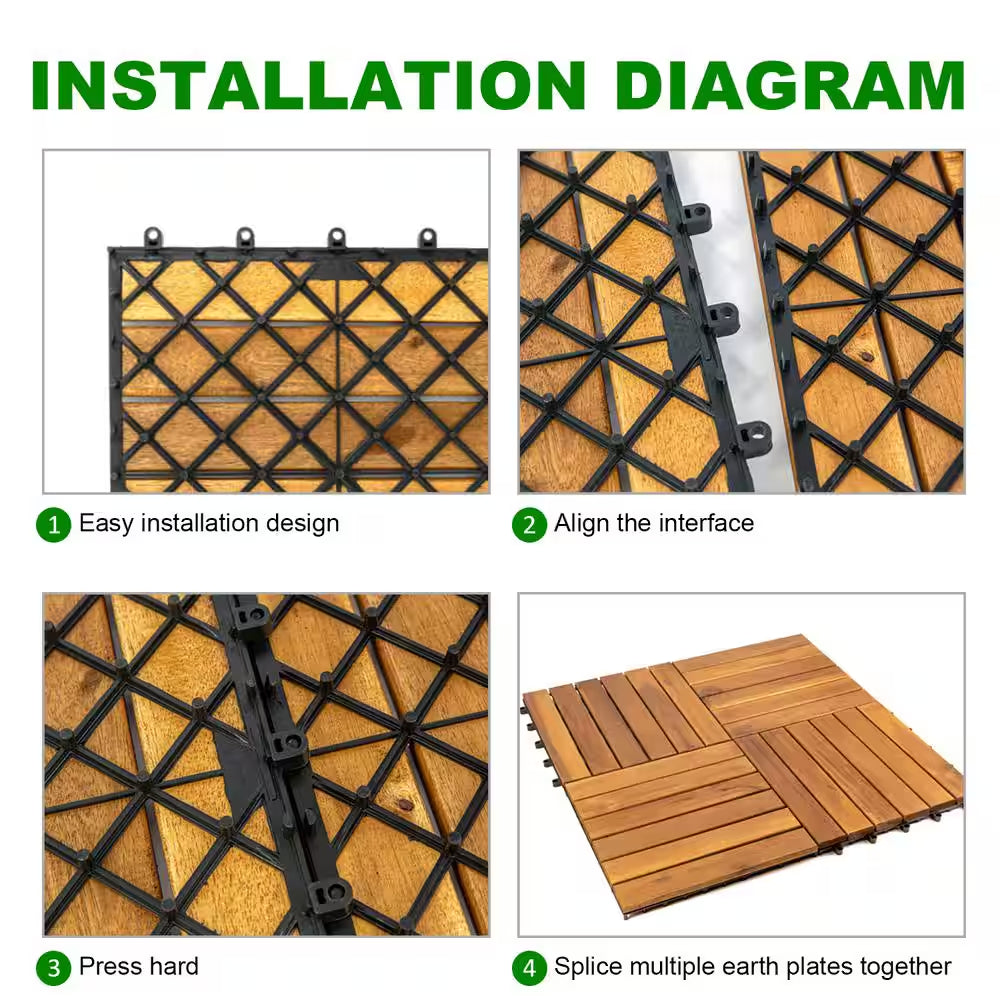12 In. X 12 In. Acacia Wood Interlocking Flooring Deck Tile Brown 6-Slats, 10-Pack Covering 10 Sq. Ft.