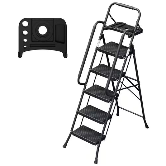 5.5 Ft. Reach Folding 5-Step Steel Ladder,Step Stool with Handrails,Tool Plateform,Non-Slip Wide Pedal, 330 Lbs.Capacity