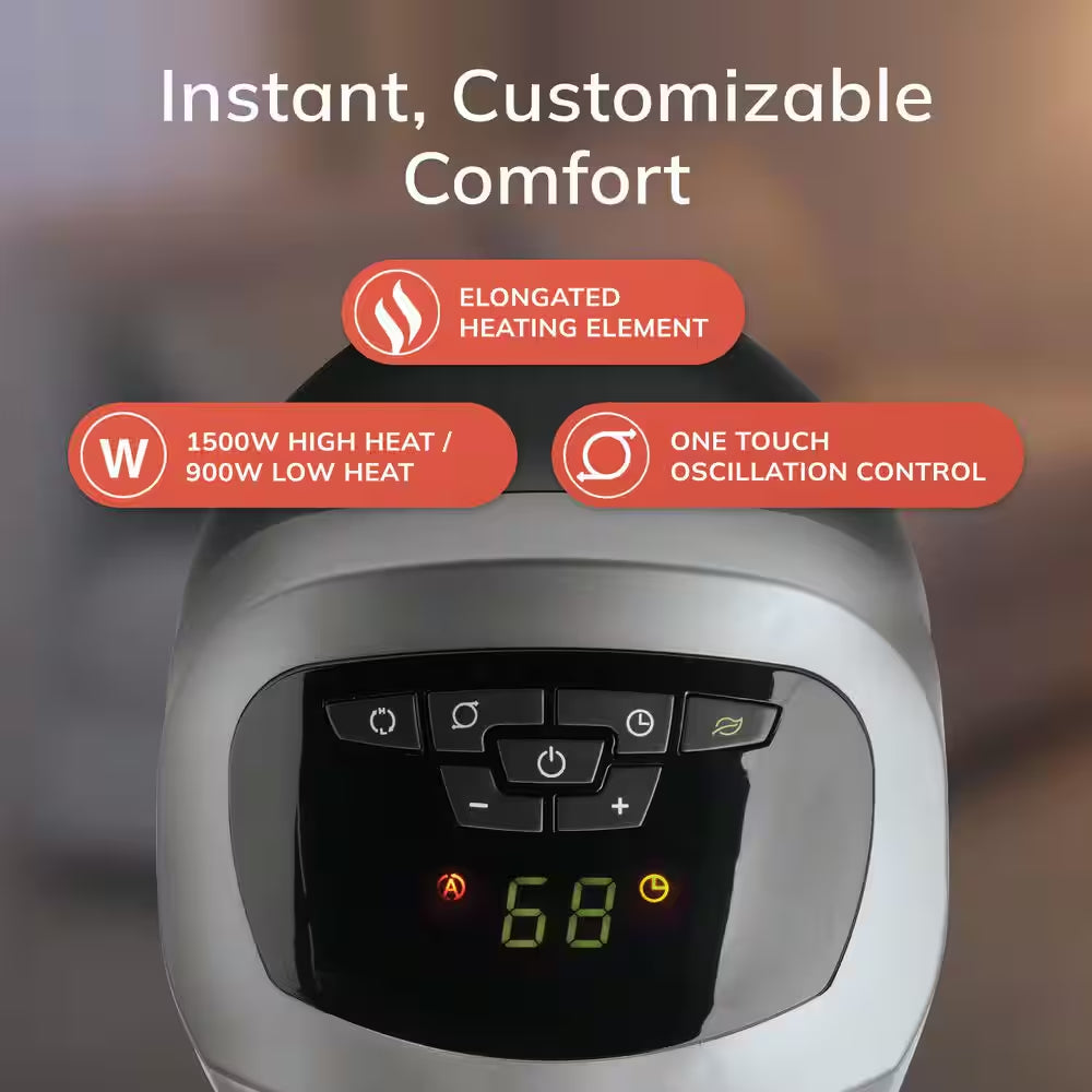 1500W 22 In. Gray Electric Tower Ceramic Space Heater with Digital Display, Thermostat and Remote Control