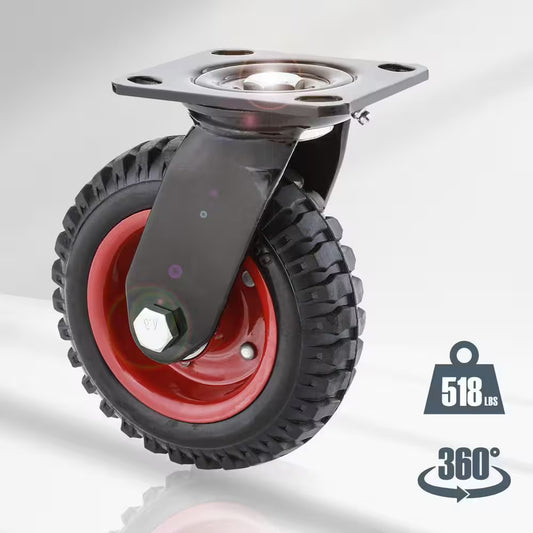 8 In. Swivel Plate Caster Wheels, Heavy-Duty Industrial Plate Casters with Rubber Knobby Tread