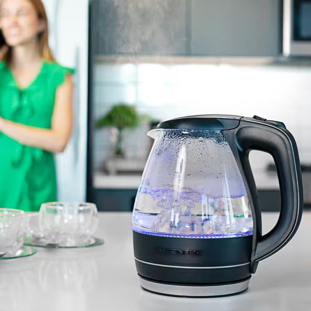 Illuminated 6.5-Cup Black Electric Kettle with Filter, Fast Heating and Auto-Shut Off
