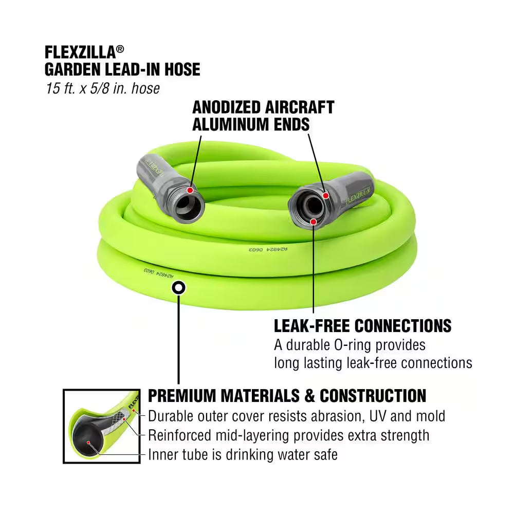 Zillagreen 5/8 In. X 15 Ft. Heavy-Duty, Lightweight, Utility Garden Hose