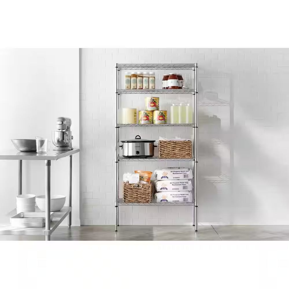 5-Tier Steel Wire Shelving Unit in Chrome (36 In. W X 72 In. H X 16 In. D)