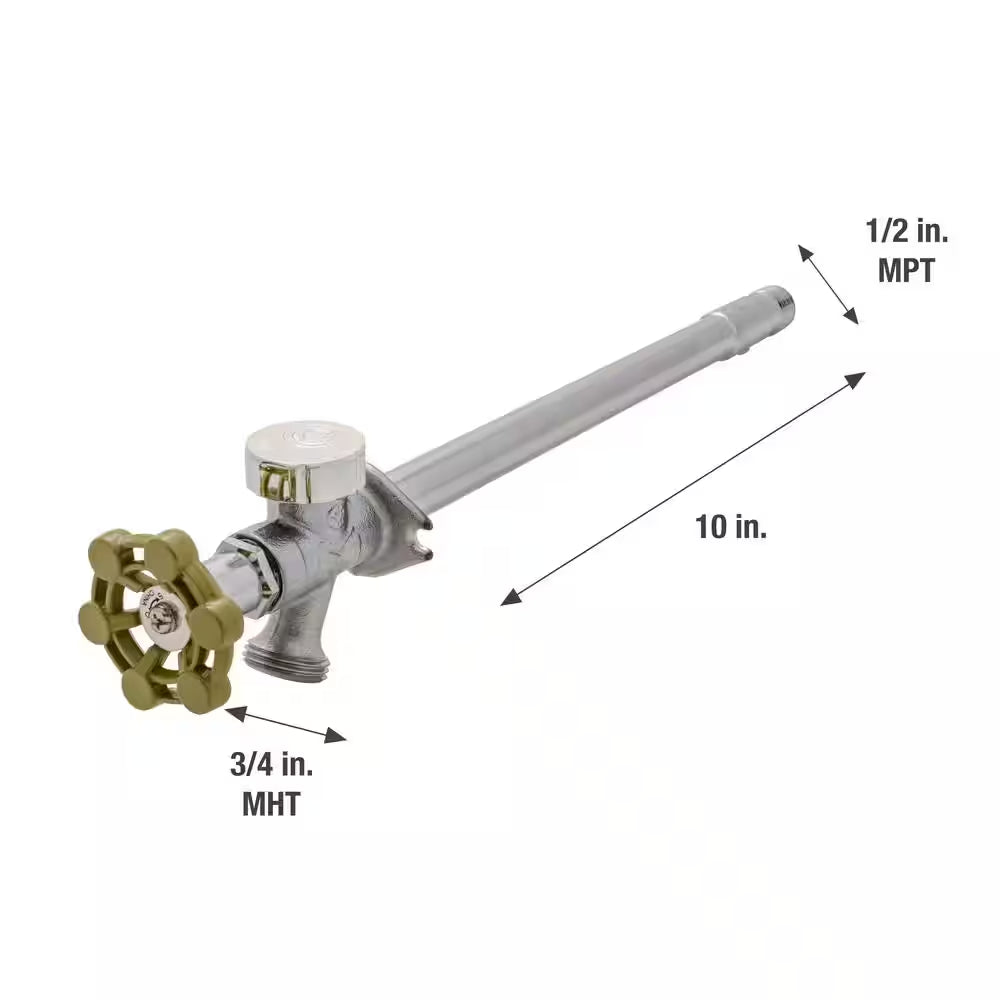 1/2 In. X 3/4 In. X 10 In. MPT X SWT X MHT Brass Anti-Siphon Frost Free Sillcock Valve with Multi-Turn Operation