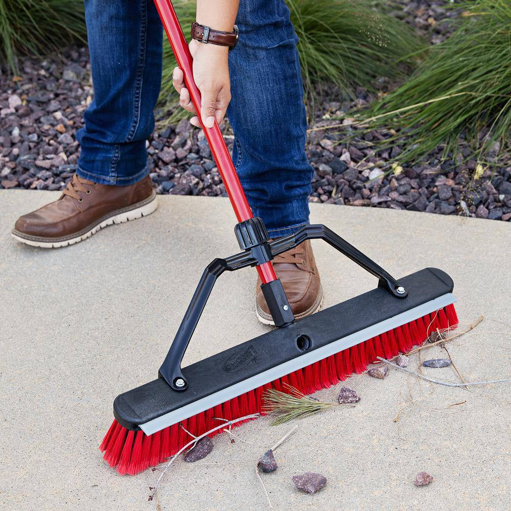 24 In. High Power Heavy-Duty Multi-Surface Squeegee Push Broom with Brace and Steel Handle