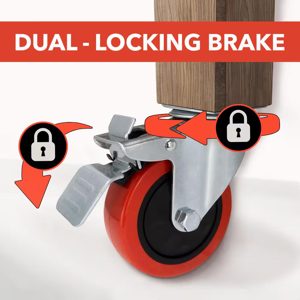 4 In. Red Polyurethane and Steel Swivel Plate Locking Caster Wheel with 250 Lb. Load Rating