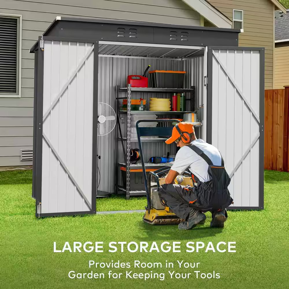 6 Ft. W X 4 Ft. D Outdoor Storage Metal Shed with Double Lockable Doors for Backyard Outdoor, Gray ,( 25.3 Sq. Ft. )