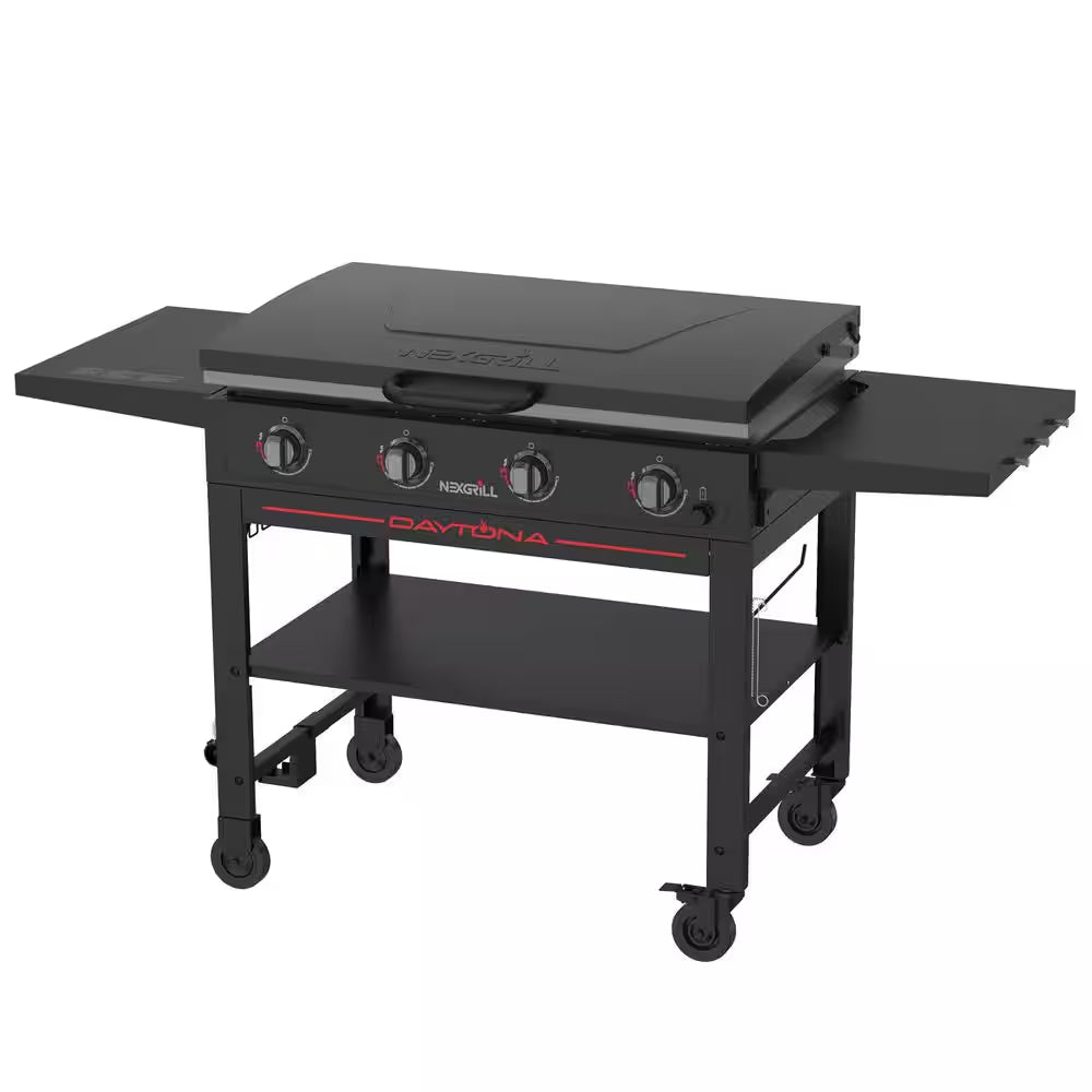 Daytona 4-Burner Propane Gas Griddle with Lid in Black