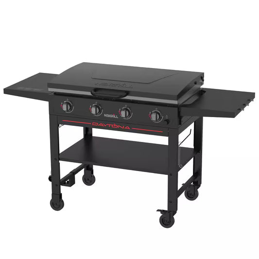 Daytona 4-Burner Propane Gas Griddle with Lid in Black