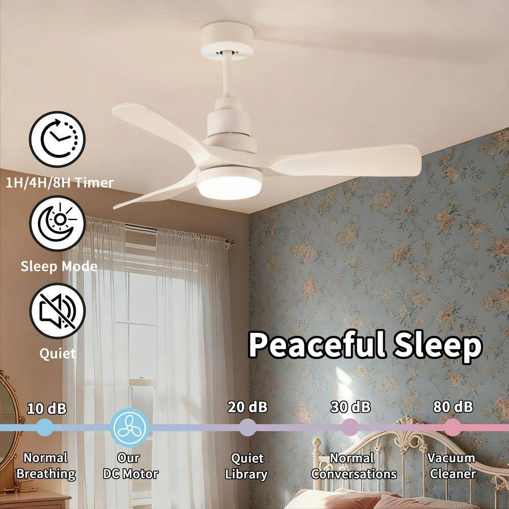 42 In. Smart White 6-Speed White Blades Downrod Mount Standard Ceiling Fan with Dimmable LED Light Included Remote