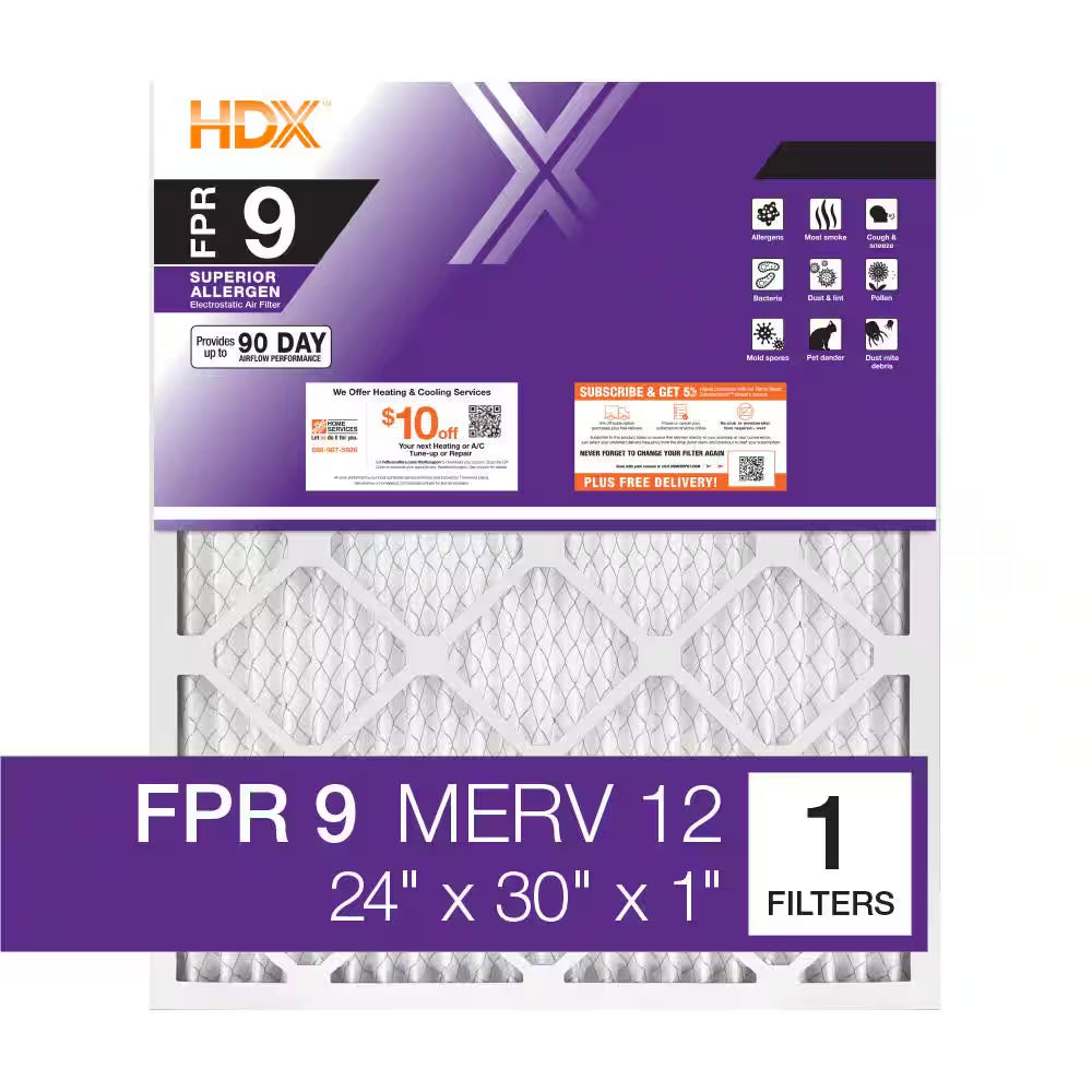 24 In. X 30 In. X 1 In. Superior Pleated Air Filter FPR 9, MERV 12