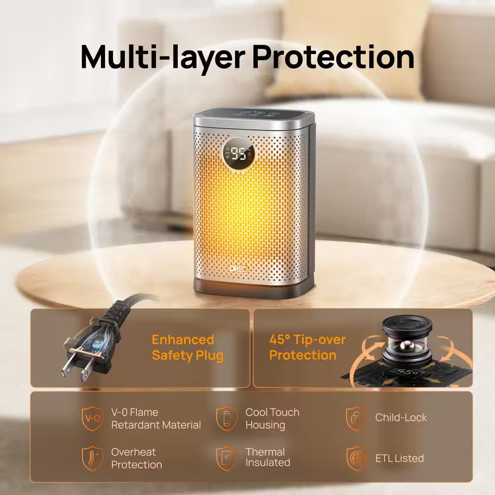 1500W 10 In. Compact Ceramic Convection Electric Space Heater W/Remote 70° Osc 3-Heat Levels in Silver