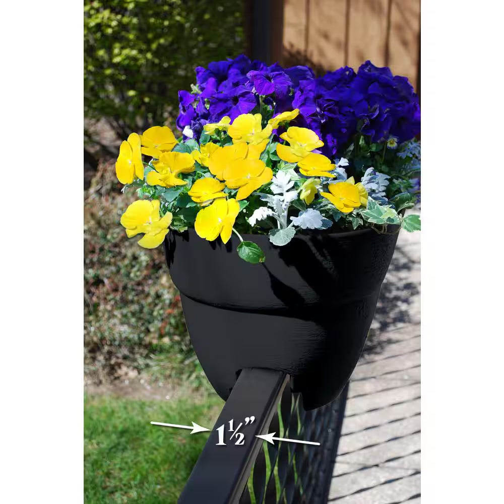 Bloomers Series 10 In. L X 24 In. W X 11 In. H Charcoal Resin Weatherproof Deck and Porch Rail Planter, Drainage Holes