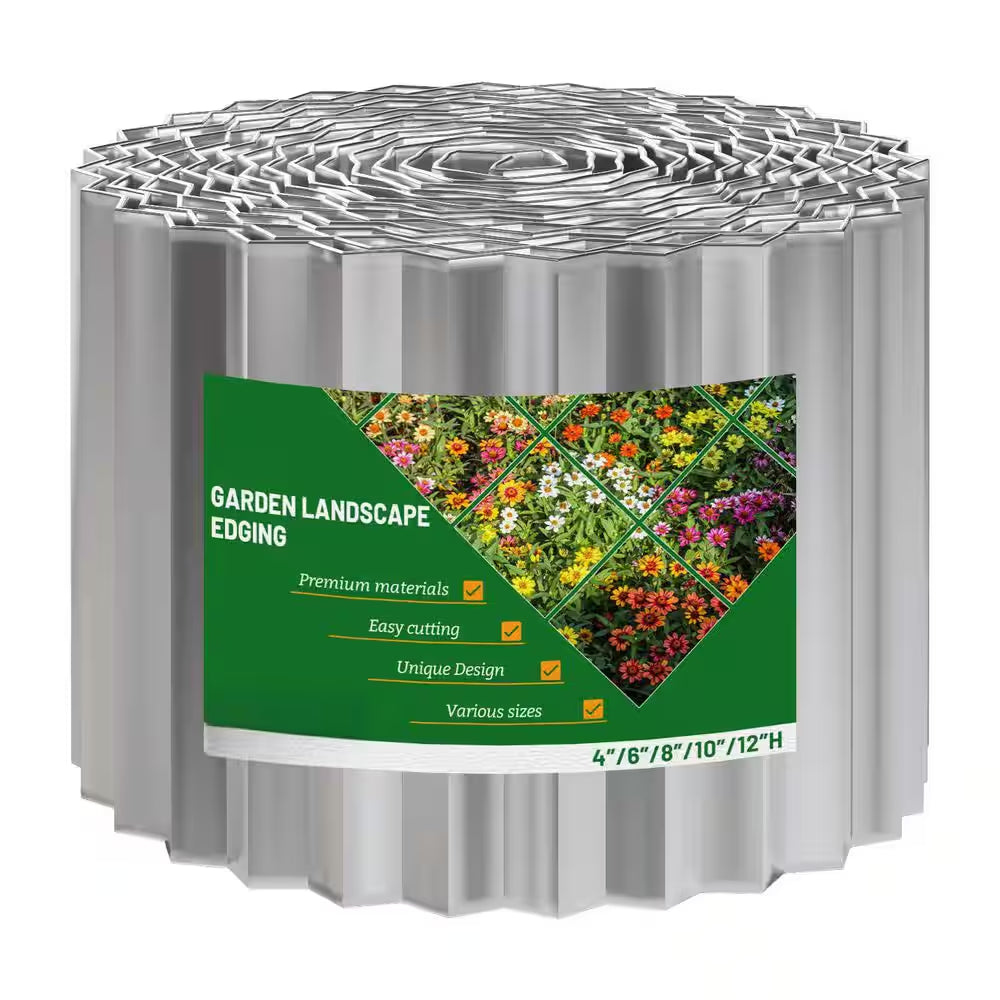 6 In. D X 480 In. W Corrugated Silver Metal Garden Edging Sturdy Lawn Border for Lawn Flower Bed Garden Yard
