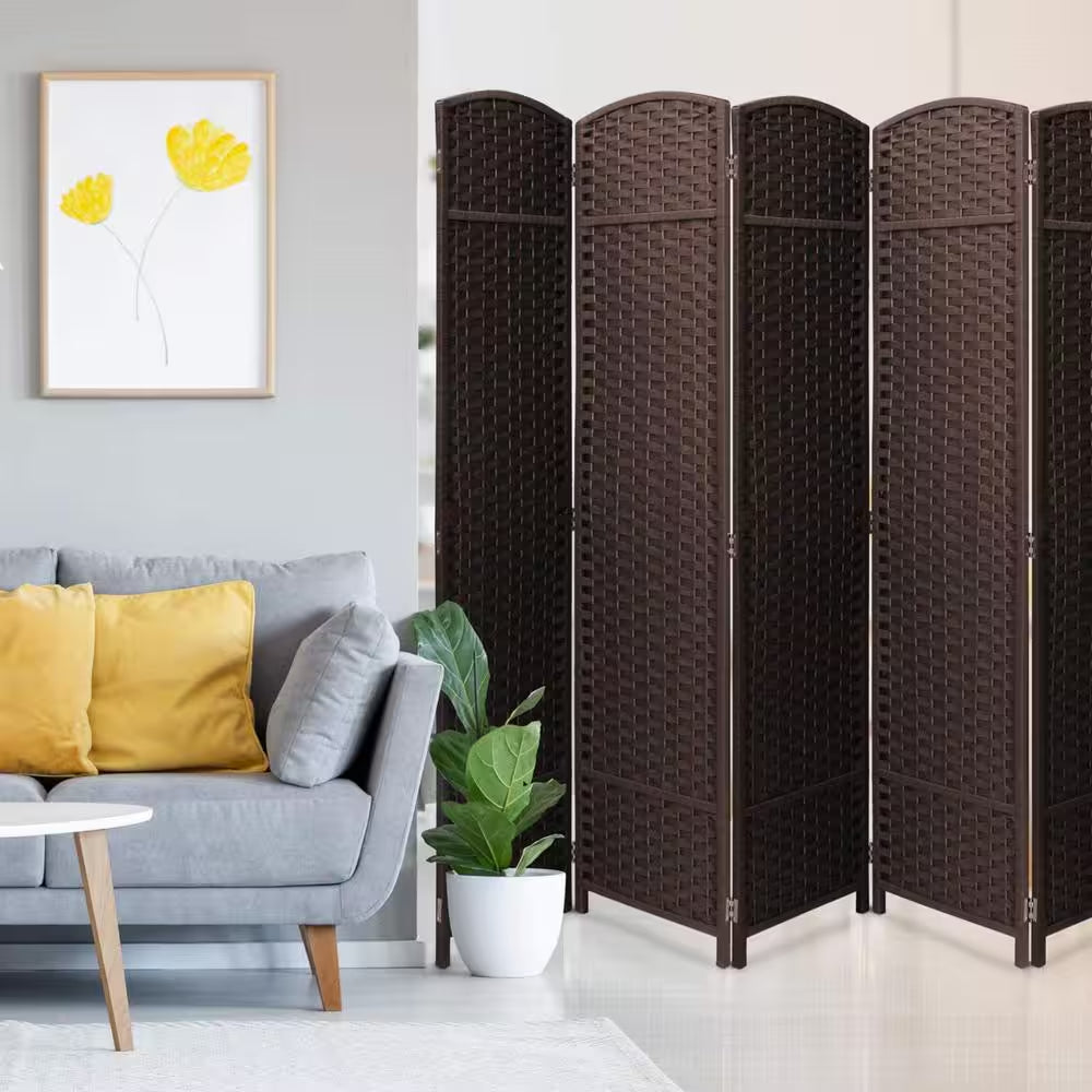 Brown 8 Panel 6 Ft. Tall Double Hinged Foldable Panel Room Divider