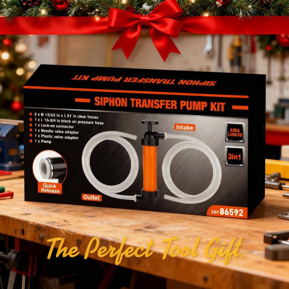 Manual Plastic Siphon Transfer Pump Kit with Hoses Air Pressure Hose for Gas Oil Water Portable Fluid Drainage