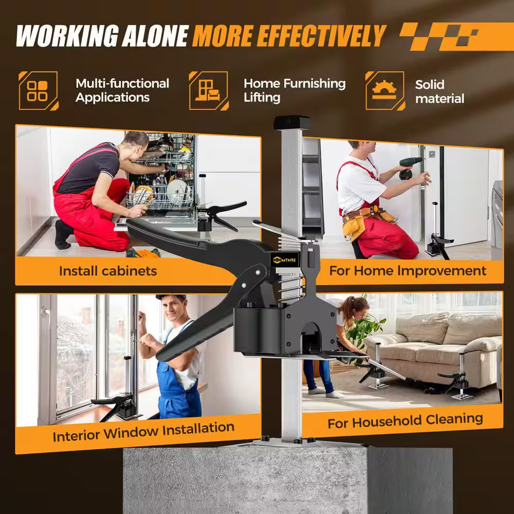 12 In. Lever Arm Lifter Drywall Panel Hoist for Wall Tile Locator, Lifting Device, Door Panel, Cabinet, Black (2-Pack)