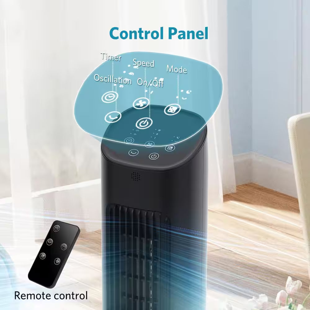 30.71 In. 3-Speed Oscillating Tower Fan in Black with 3-Modes, 85° Oscillating, Timer and Remote Control