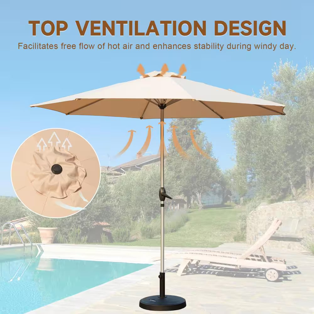 9 Ft. Outdoor Table Market Umbrella with Push Button Tilt and Crank, UV Protection Waterproof Market Sun Umbrella