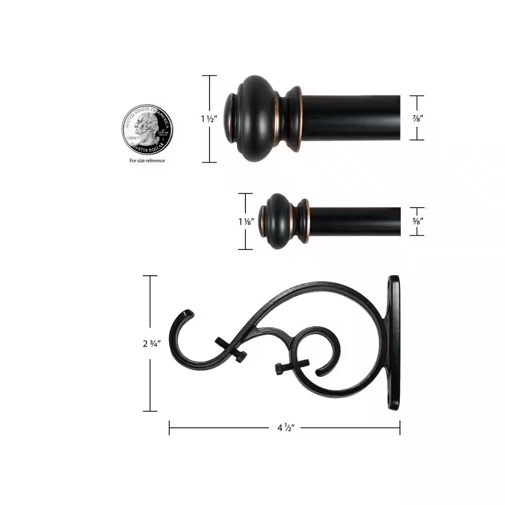 Urn 72 In. - 144 In. Adjustable Double Curtain Rod 1 In. in Antique Silver with Finial