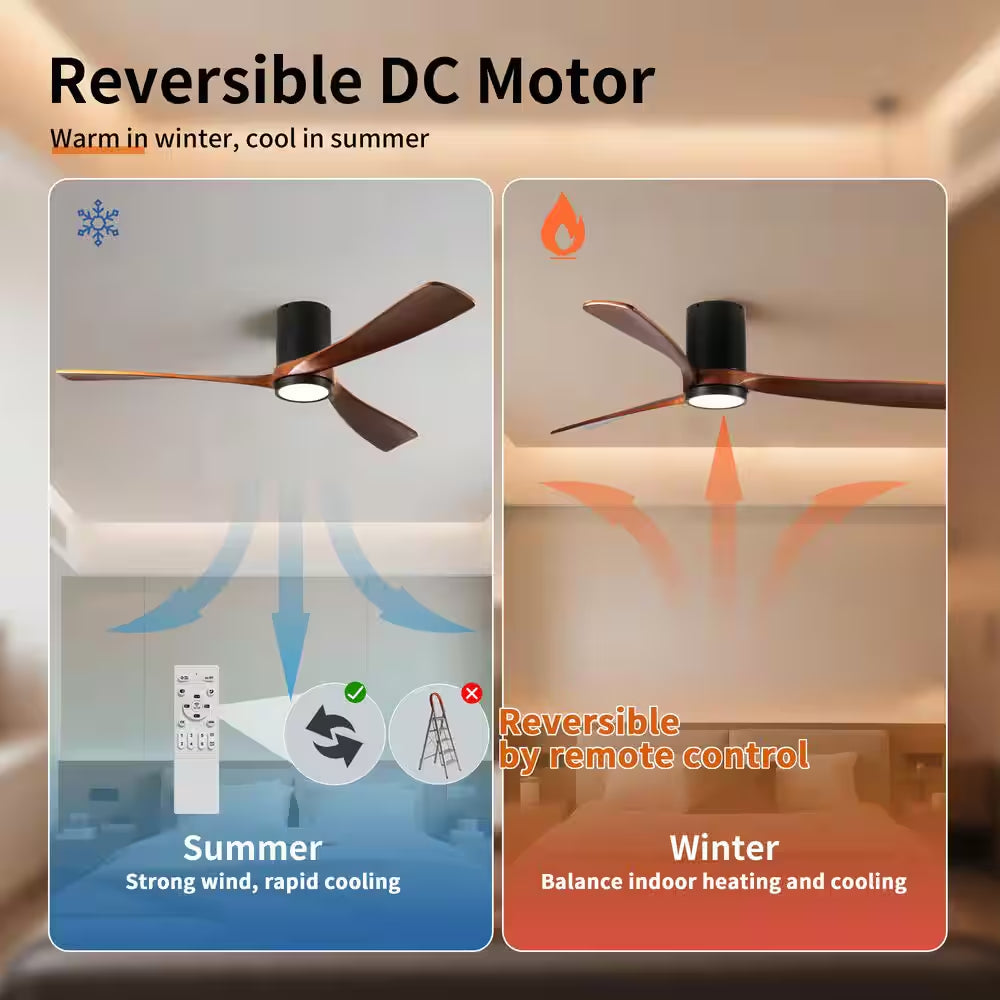 60 In. Indoor/Outdoor Black Modern Flush Mount LED Ceiling Fan with 3-Colors Dimmable and Remote APP Control