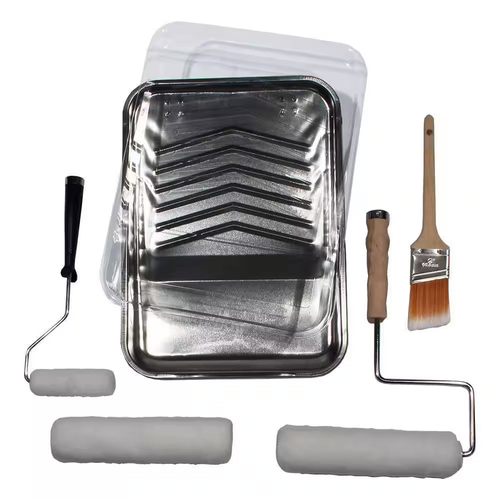 8-Piece Metal Tray/Shed Resistant White Woven Paint Applicator Kit