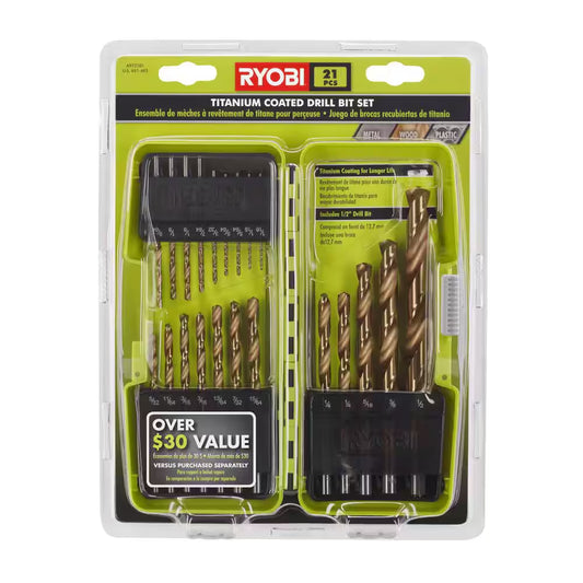 Titanium Coated Drill Bit Set (21-Piece)