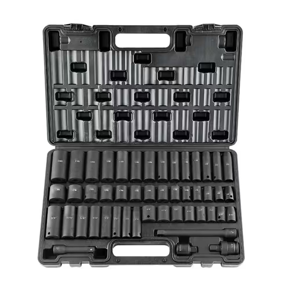 3/8 In. Drive Impact Socket Set, 48-Piece Socket Set SAE 5/16 In. - 3/4 In. and Metric 8-22 Mm, 6-Point Cr-V Alloy Steel