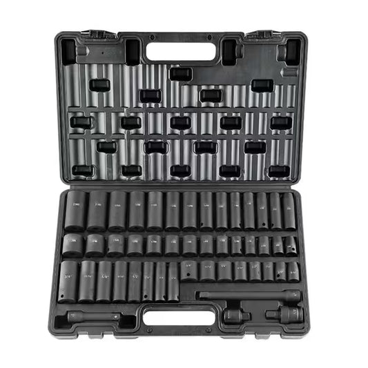 3/8 In. Drive Impact Socket Set, 48-Piece Socket Set SAE 5/16 In. - 3/4 In. and Metric 8-22 Mm, 6-Point Cr-V Alloy Steel