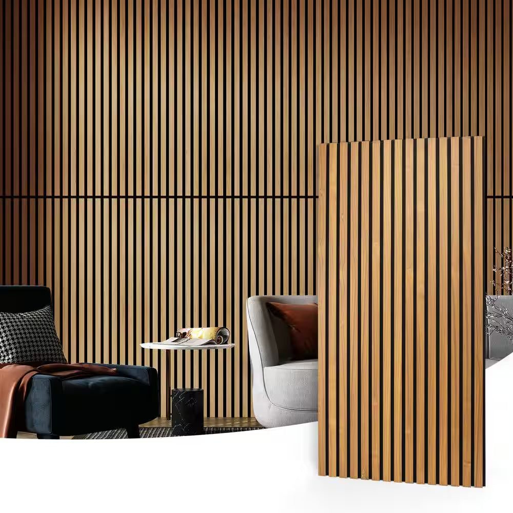 0.83 In. X 2 Ft. X 4 Ft. Dark Oak Slat MDF Acoustic Decorative Wall Paneling, 3D Sound Absorbing Panel(31 Sq. Ft./Case)