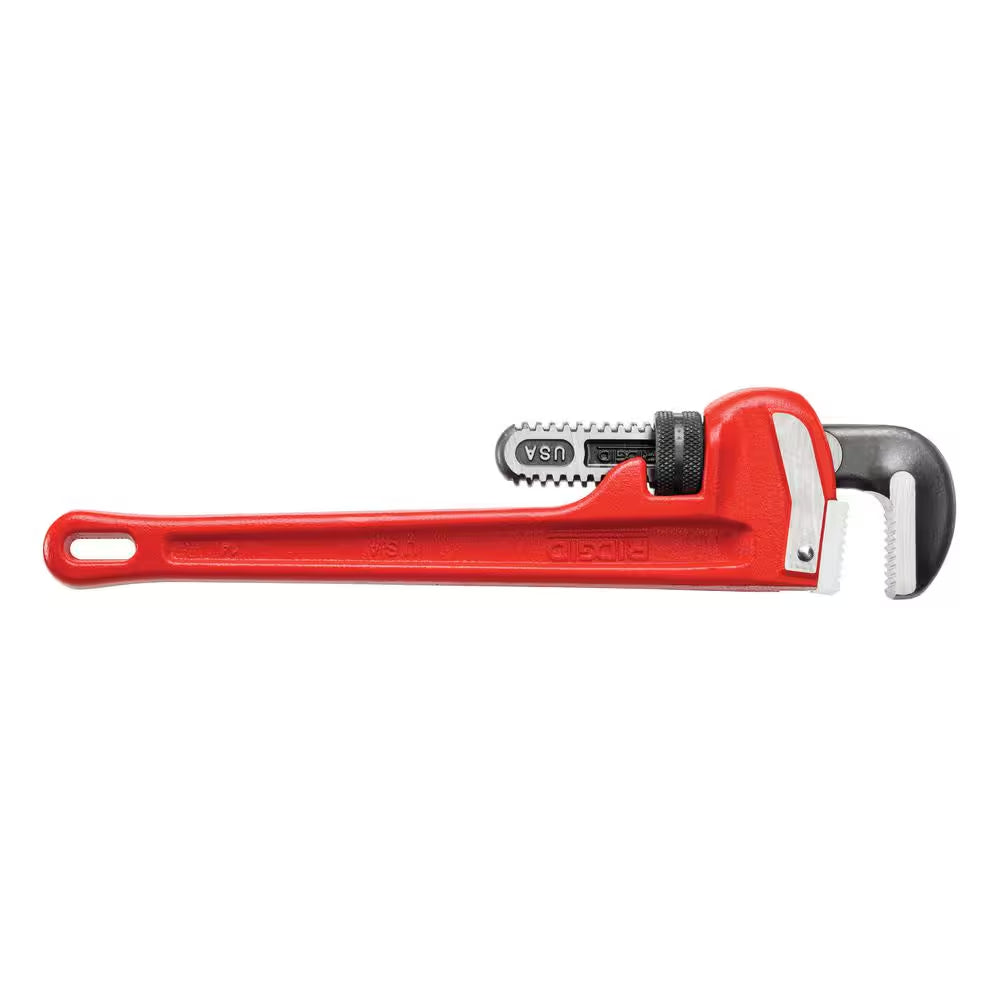 14 In. Straight Pipe Wrench for Heavy-Duty Plumbing, Sturdy Plumbing Pipe Tool with Self Cleaning Threads and Hook Jaws