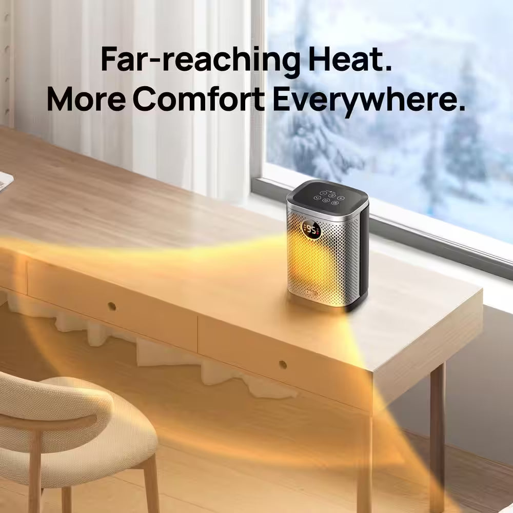 1500W 10 In. Compact Ceramic Convection Electric Space Heater W/Remote 70° Osc 3-Heat Levels in Silver