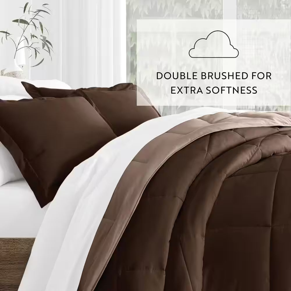 Taupe and Chocolate Microfiber down Alternative Full / Queen Reversible Comforter Set