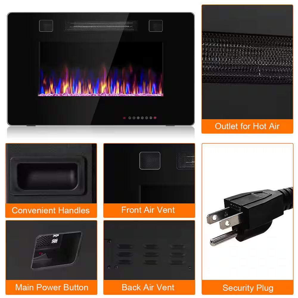 5100 BTU 30 In. Unvented Wall Electric Fireplace Power Furnace in Black