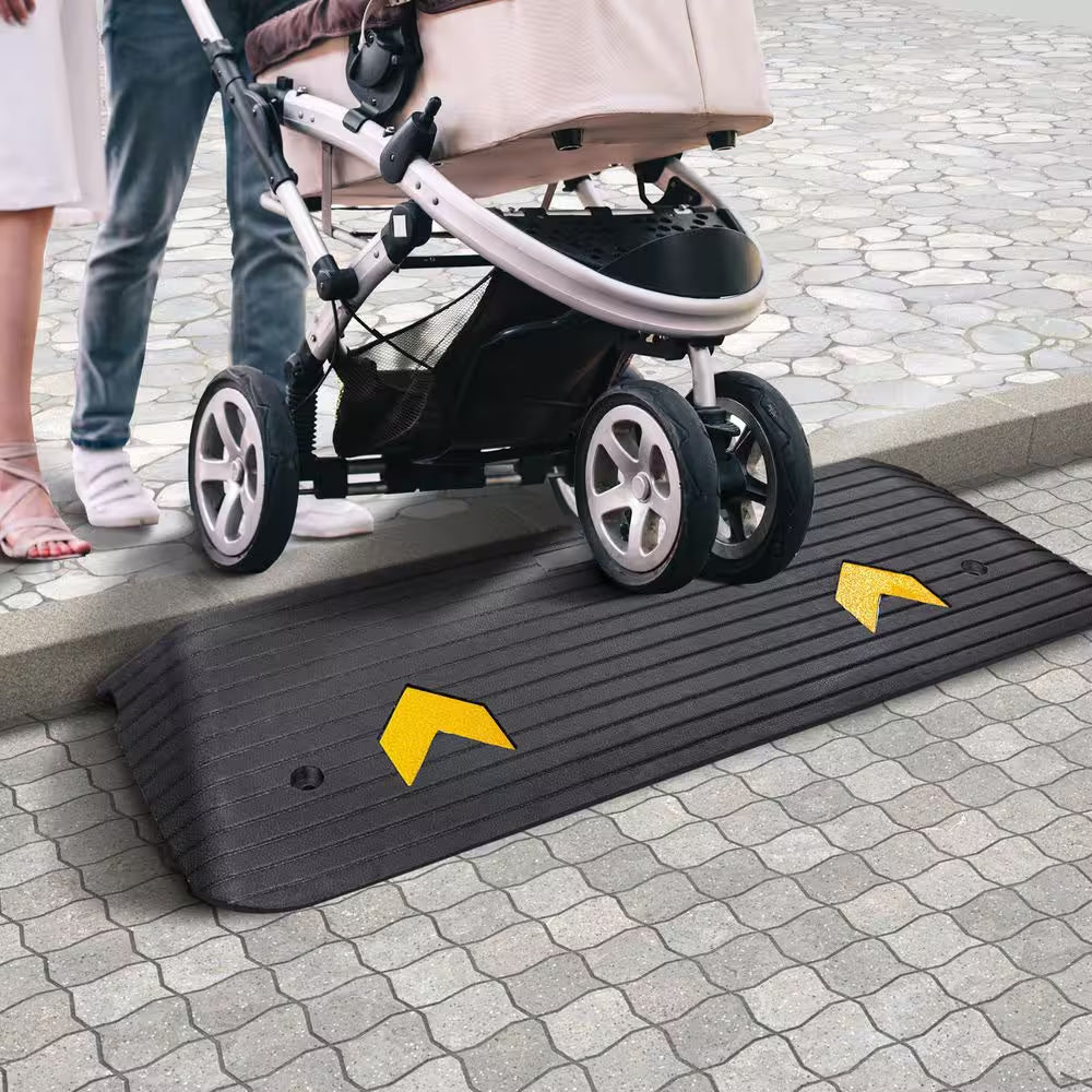 Upgraded Rubber Threshold Ramp, 1.5 In. Rise Wheelchair Ramp Doorway, Natural Curb Ramp Rated 33069 Lbs. Load Capacity