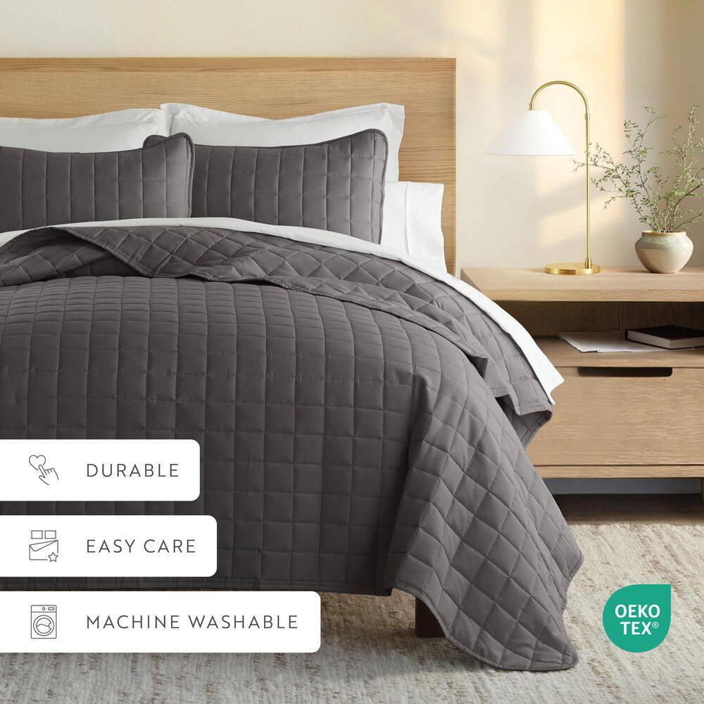 Square Gray Queen Performance Quilted Coverlet Set