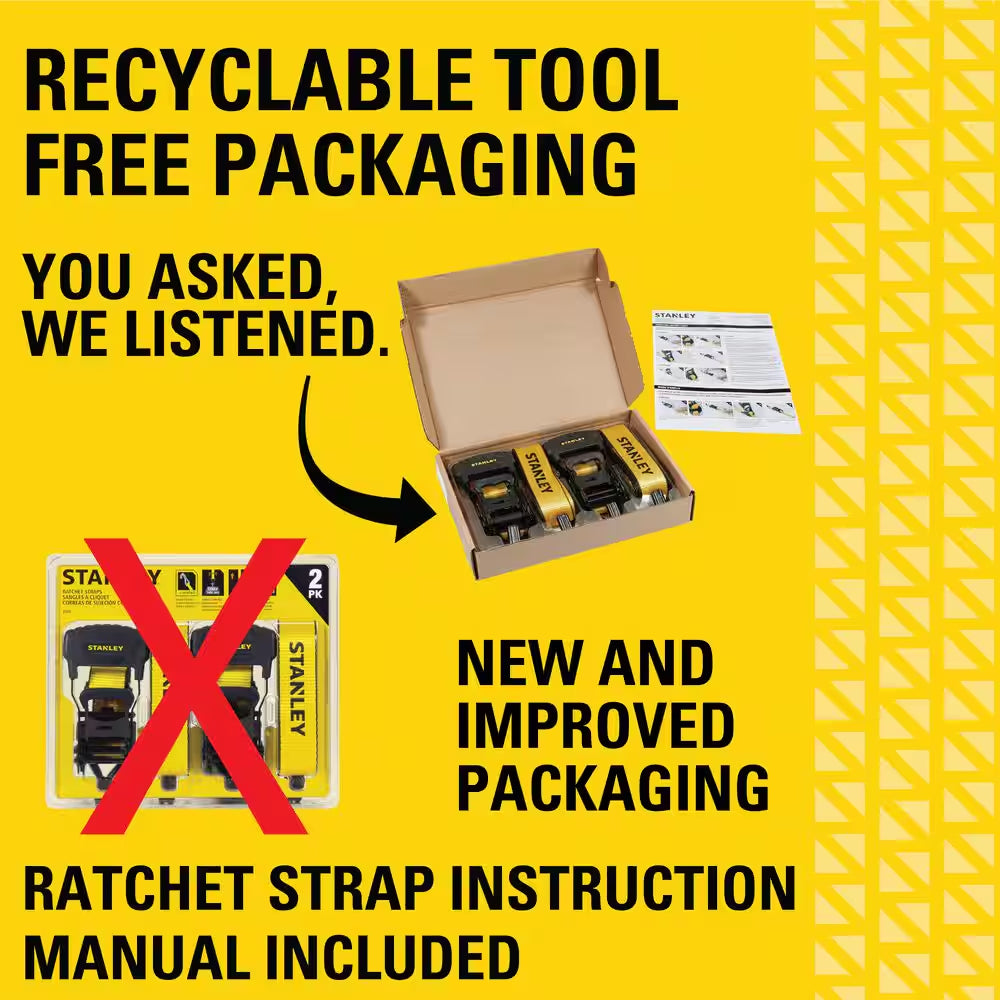 1.5 In. X 16 Ft. Ratchet Straps 3300 Lbs. Break Strength (2-Pack)