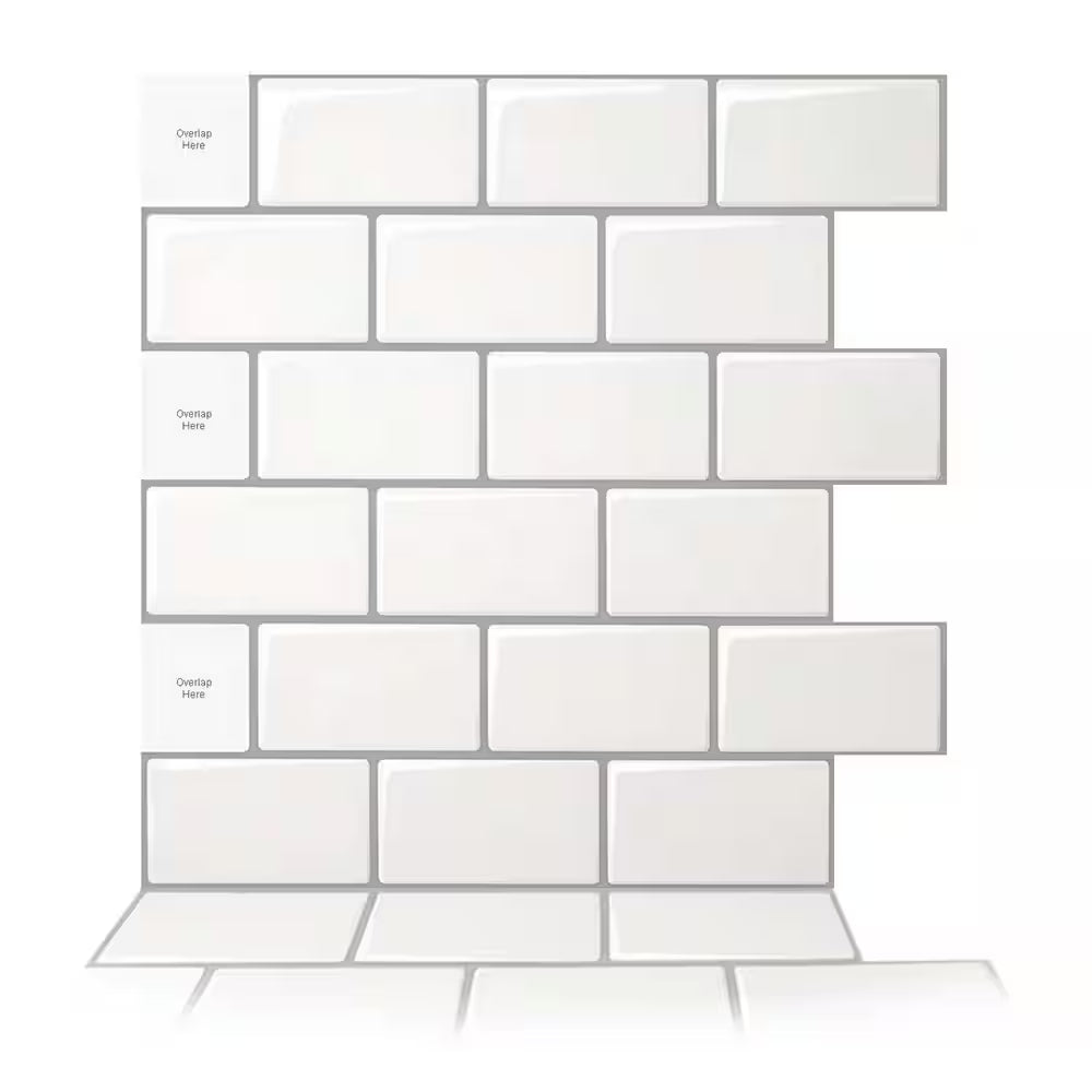 12 In. X 12 In. Peel and Stick Vinyl Subway Backsplash Tile in White (10-Pack)