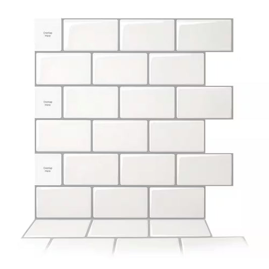 12 In. X 12 In. Peel and Stick Vinyl Subway Backsplash Tile in White (10-Pack)