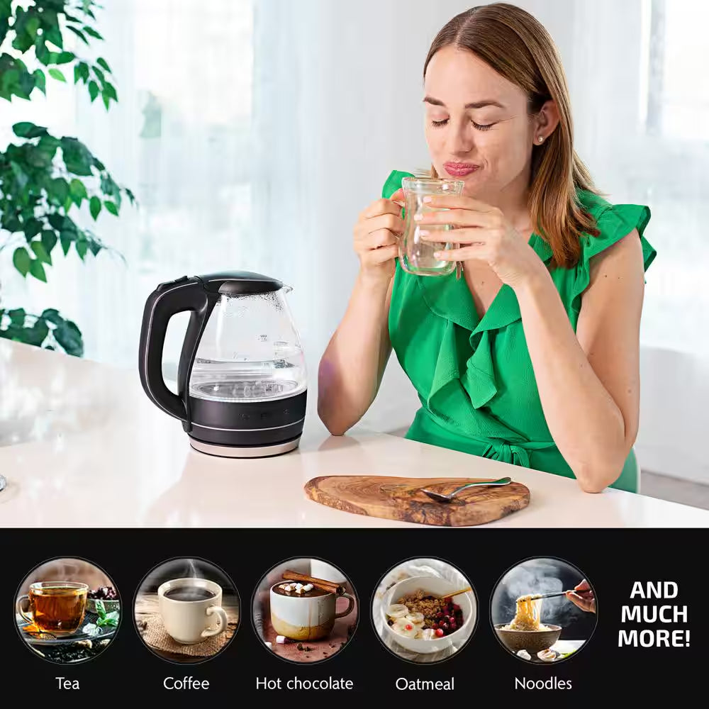 Illuminated 6.5-Cup Black Electric Kettle with Filter, Fast Heating and Auto-Shut Off