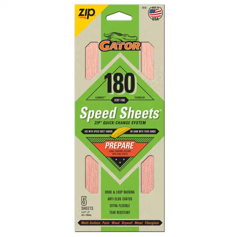 Speed Sheets 3-2/3 In. X 9 In. 180 Grit Very Fine Hook and Loop Sand Paper (5-Pack)