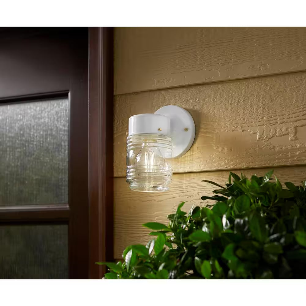 7.2 In. 1-Light Matte White Jelly Jar Outdoor Wall Lantern Sconce