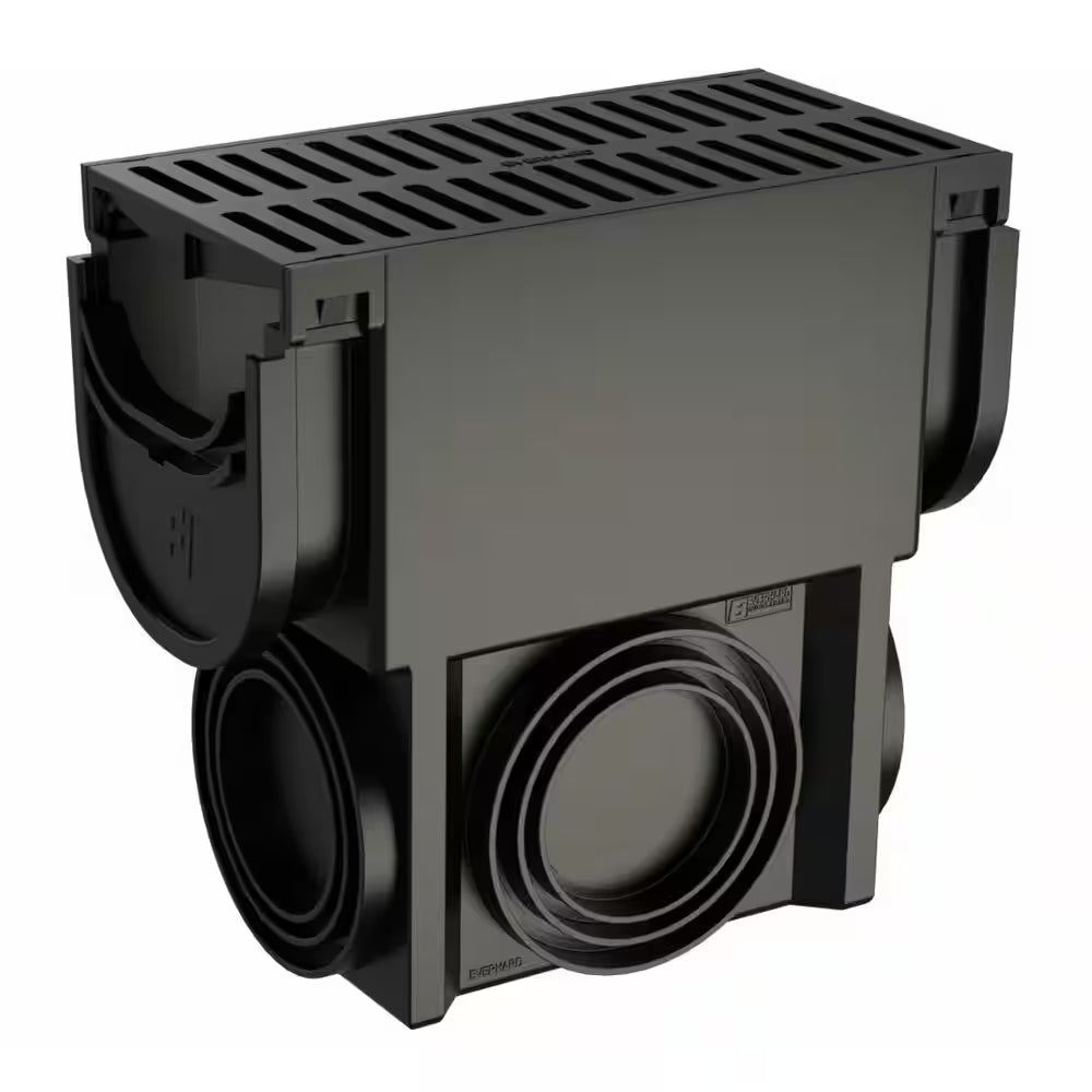 Compact Series Black Slim Drainage Pit and Catch Basin for 3.2 In. Modular Trench and Channel Drain Systems