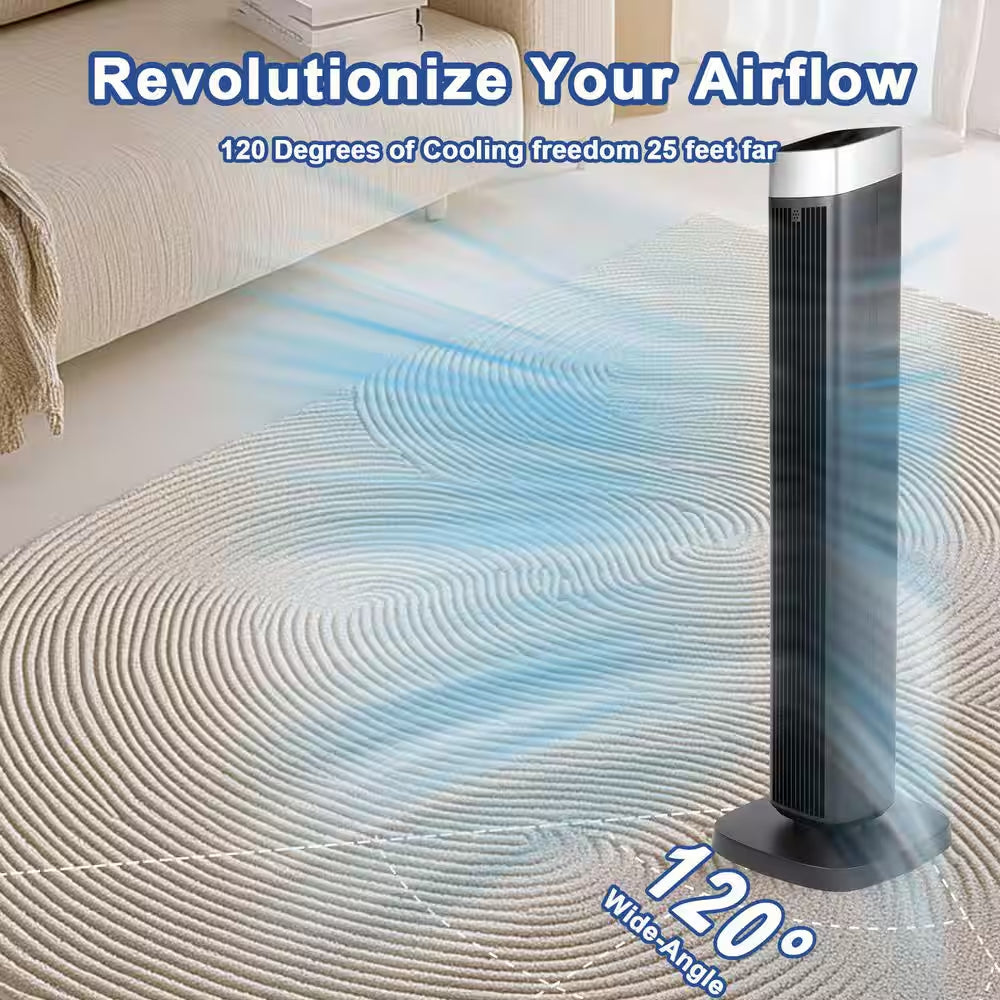 42 In. 3-Fan Speeds Tower Fan in Black with Remote Control
