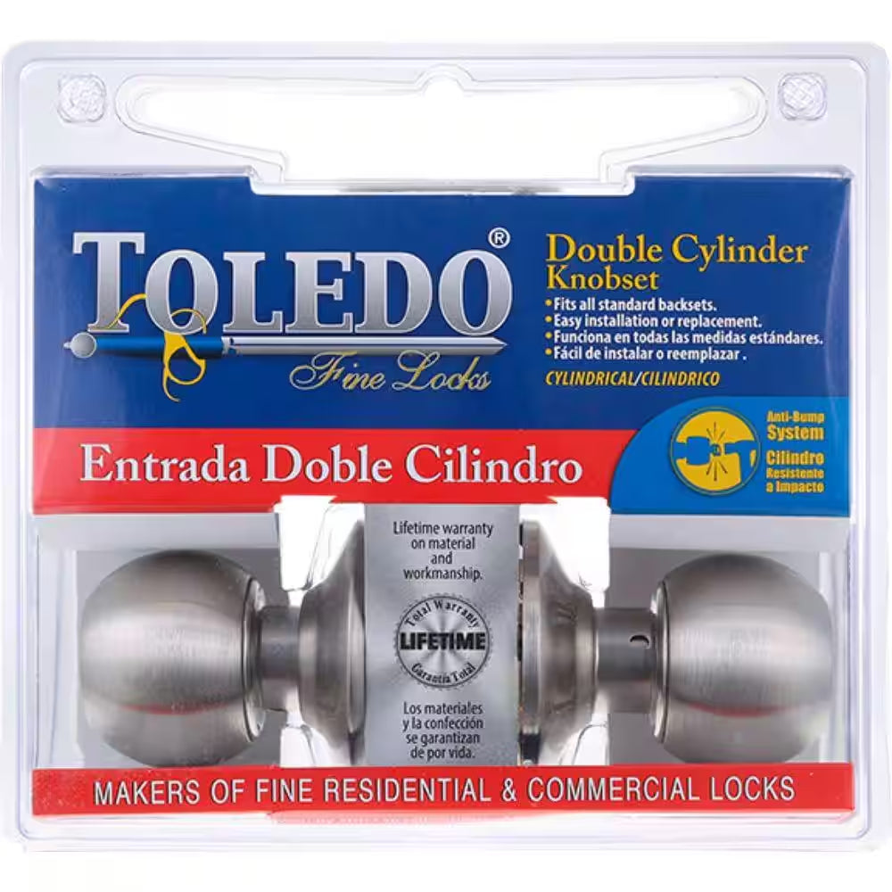 Satin Stainless-Steel Double Cylinder Keyed Entry Door Knobset