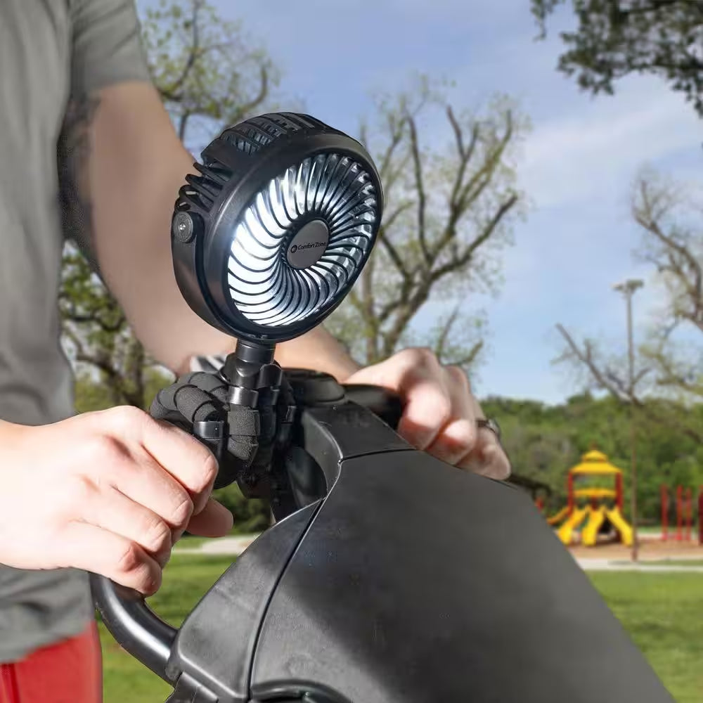 4 In. Tri-Pod Stroller Fan with Flexible Legs, 3-Speed, Rechargeable, Pink