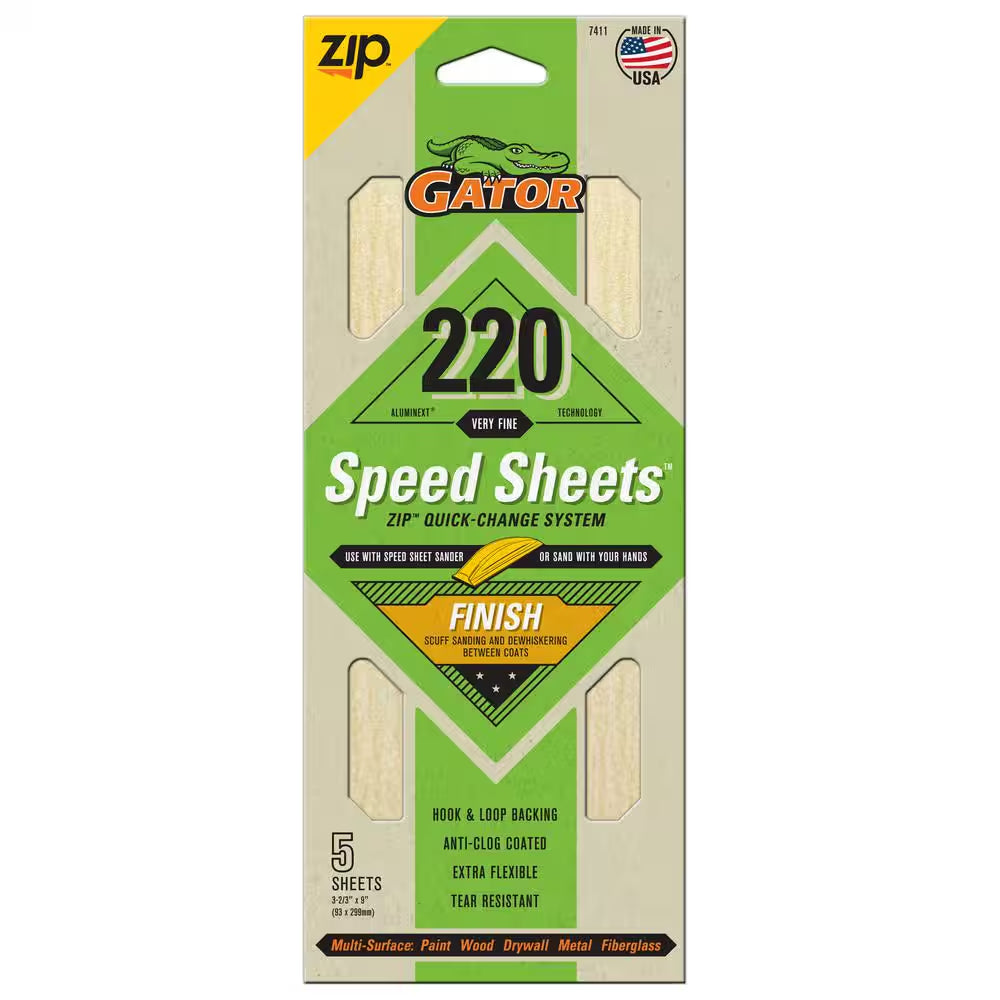 Aluminext Speed Sheets 3-2/3 In. X 9 In. 220 Grit Very Fine Hook and Loop Sand Paper (5-Pack)